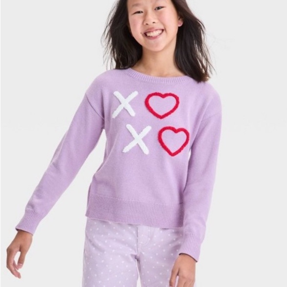 NWT Art Class Girls' XO Valentine's Day Pullover Sweater Light Purple Size XL